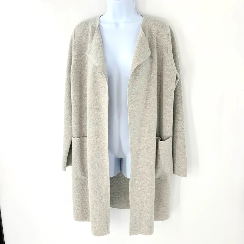 J Crew Women Sweater Long Cardigan Open Front Collarless Grey Sz S - Picture 1 of 8